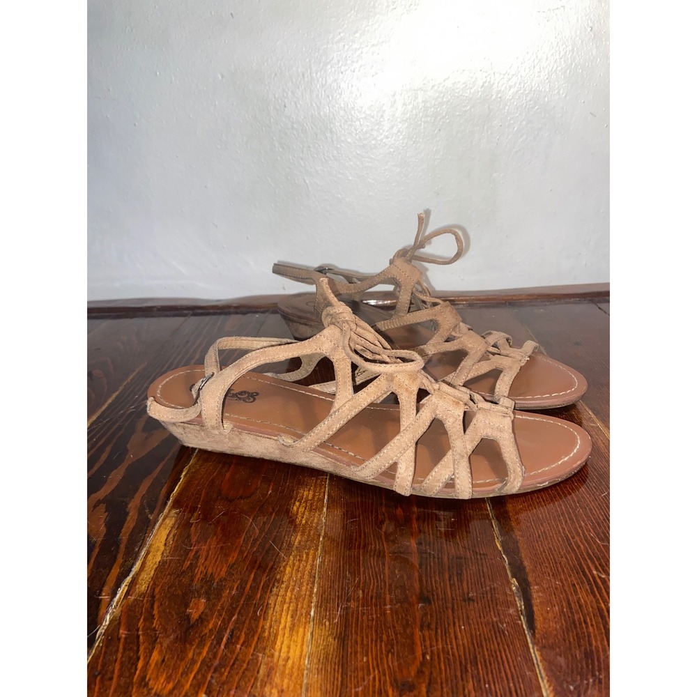 Carlos by Carlos Santana Tan Strappy Lace Up Gladiator Wedge Sandal Boho Y2K 8.5 - Picture 2 of 6